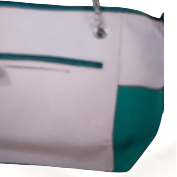 Stone Mountain Large Teal White zip Tote Bag Preoved W 17”x H 12”Handle drop 11” - Picture 6 of 11